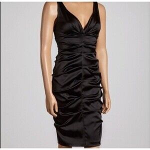 Xscape Black Satin Ruched Dress Size 4 Cocktail Prom Homecoming Formal Y2K